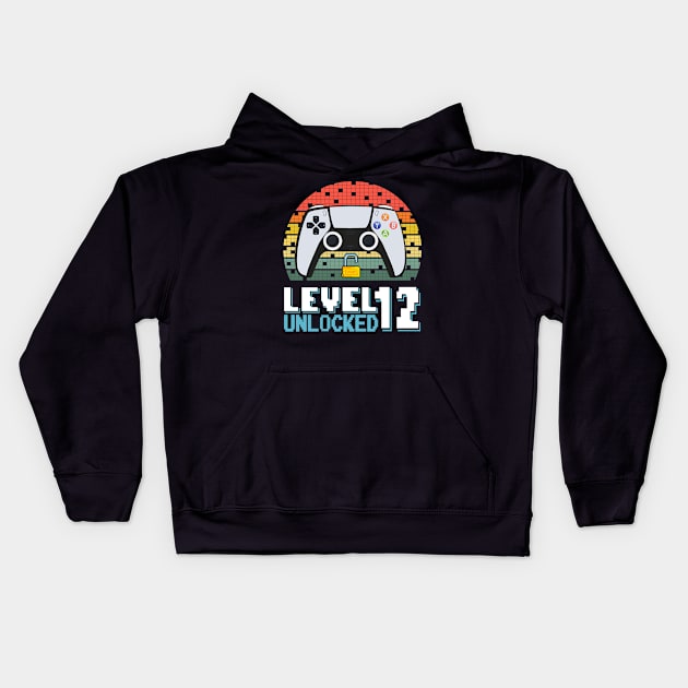 Level 12 Unlocked Vintage Retro Gaming Kids Hoodie by Asg Design